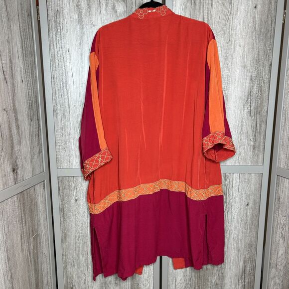 Paraparazzi Duster Womens Large XL Embroidered Bohemian Lagenlook Color Block - Picture 2 of 8